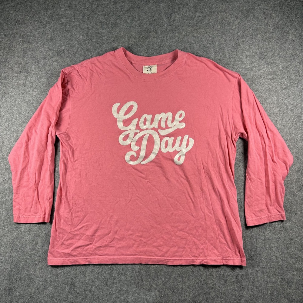 Sugar Stitch Game Day Long Sleeve T-Shirt Medium Pink Graphic Cotton Blend